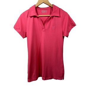 DOVER SADDLERY Women's V-Neck Short Sleeve Polo Riding Shirt Pink Size Large-NWT
